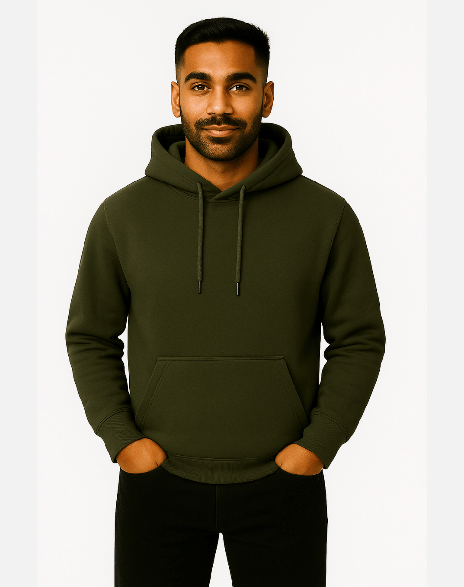 Regular Fit Solid Hoodie | Winter Wear | Olive Green