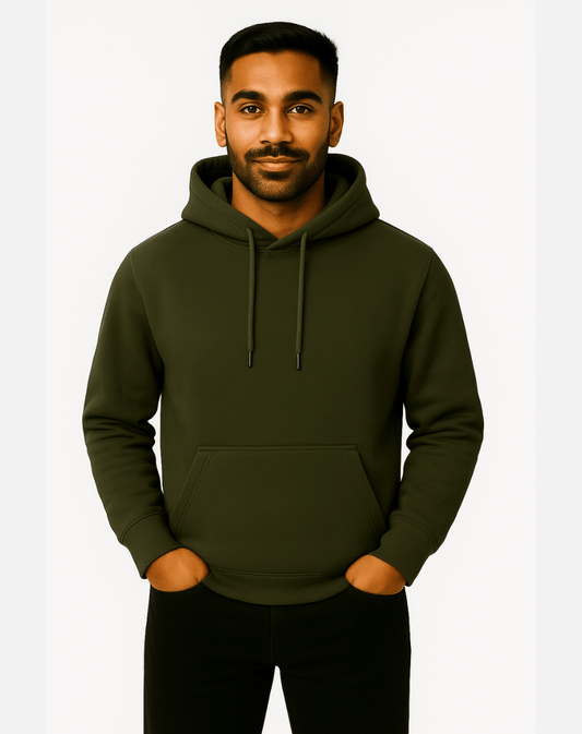 Regular Fit Solid Hoodie | Winter Wear | Olive Green