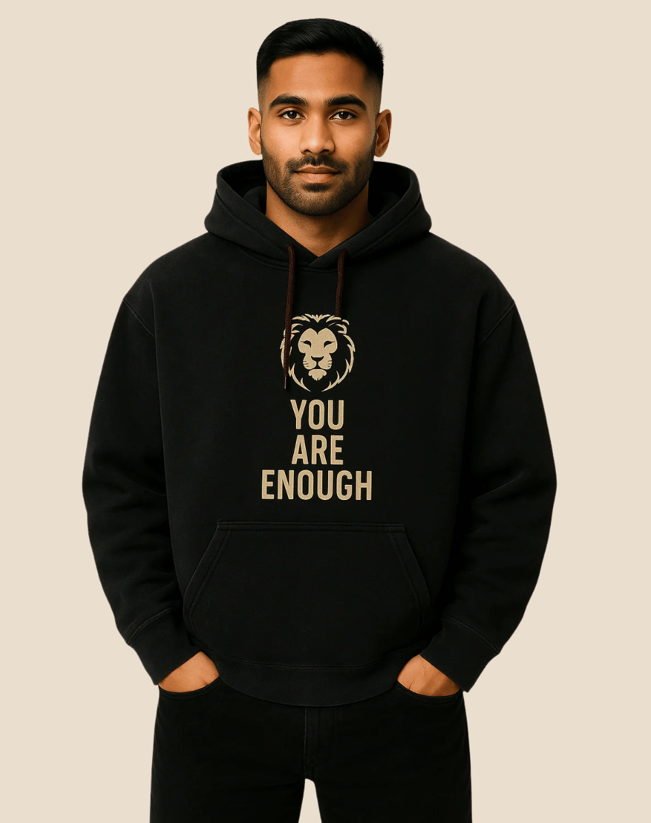 Printed Black Hoodie | Oversized Fit | 400 GSM Fleece | You Are Enough