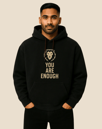 Printed Black Hoodie | Oversized Fit | 400 GSM Fleece | You Are Enough