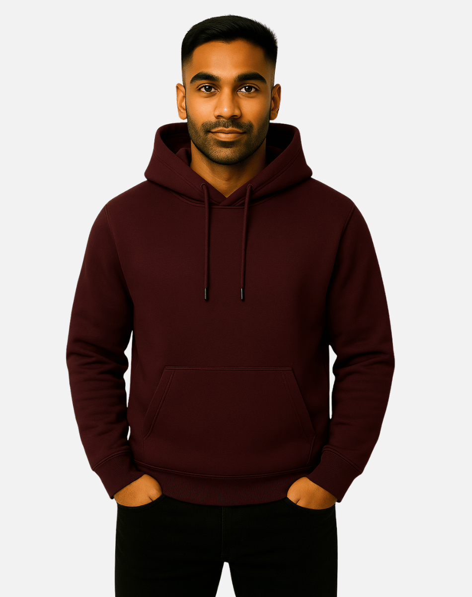 Regular Fit Solid Cotton Hoodie | Warm Winter Wear | Maroon