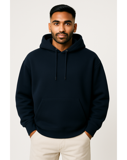 Oversized Solid Hoodie | Navy Blue