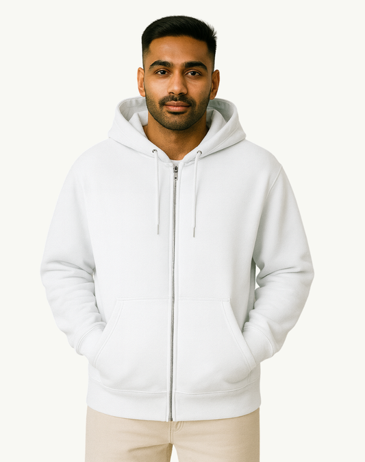 White Zip Hoodie - 400 GSM Comfort for Ultimate Warmth