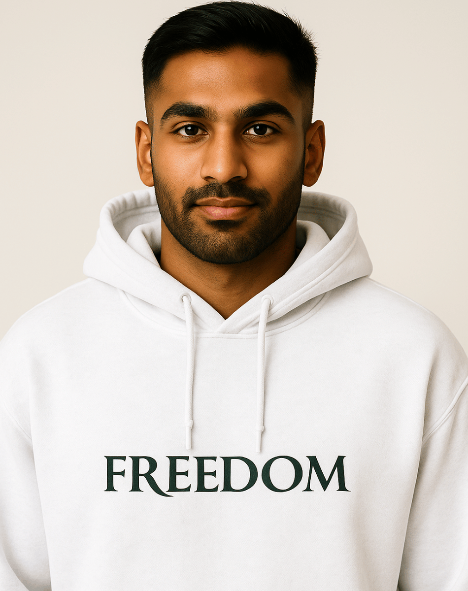 Freedom Oversized White Cotton Hoodie