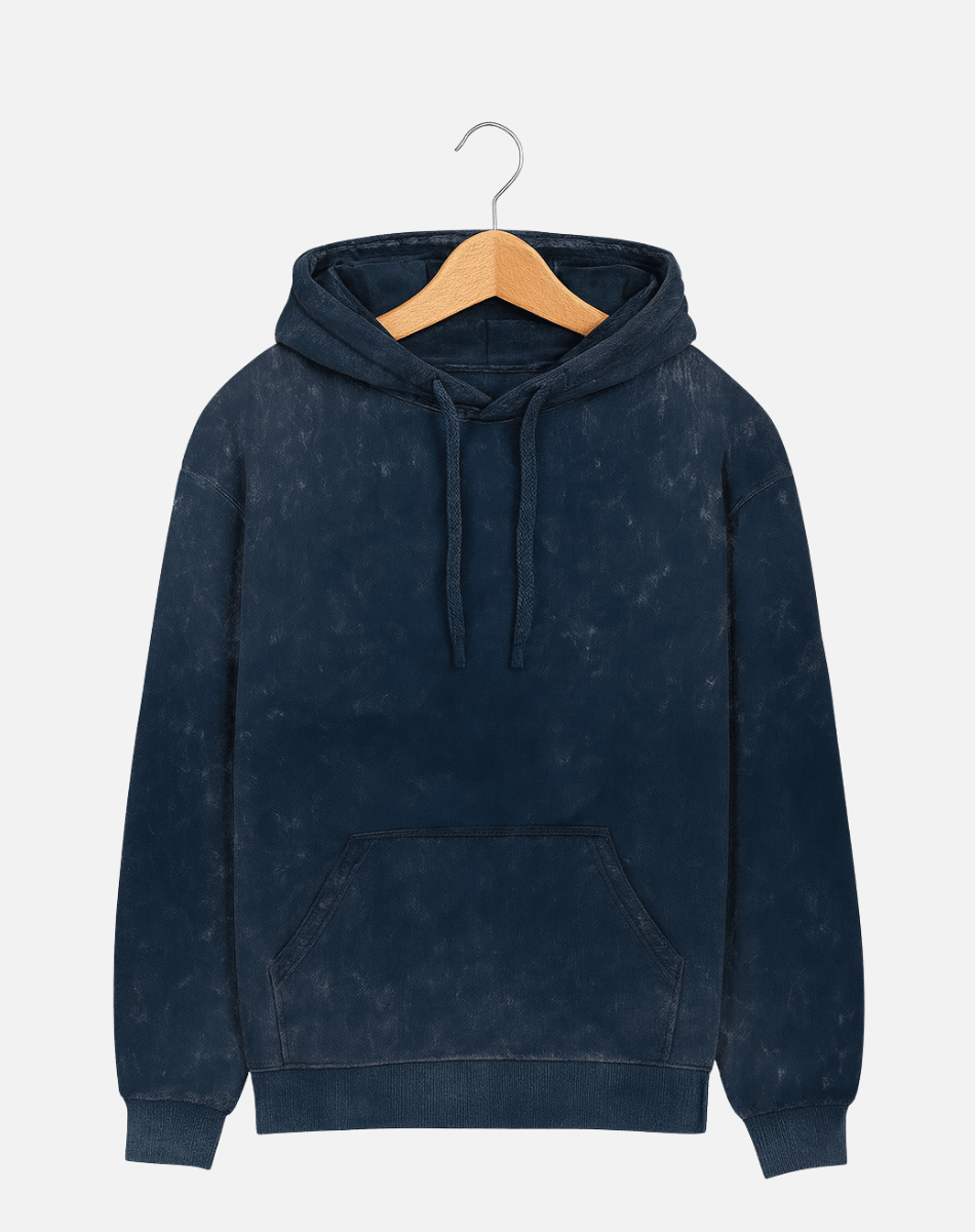 Acid Wash Hoodie | Heavy Cotton Fleece | Navy Blue