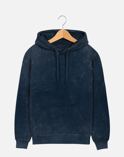 Acid Wash Hoodie | Heavy Cotton Fleece | Navy Blue
