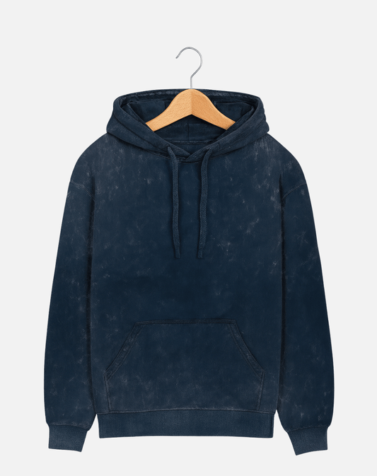 Acid Wash Hoodie | Heavy Cotton Fleece | Navy Blue