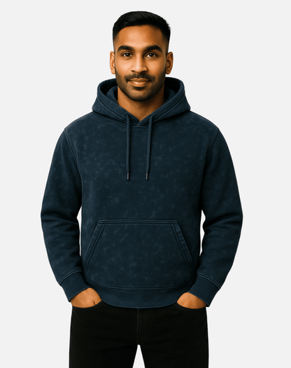 Acid Wash Hoodie | Heavy Cotton Fleece | Navy Blue