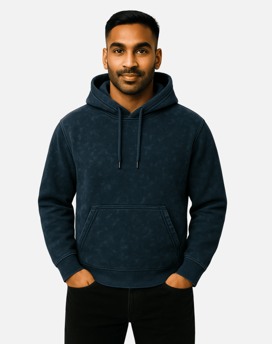 Acid Wash Hoodie | Heavy Cotton Fleece | Navy Blue