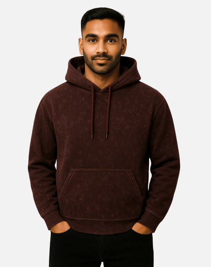 Acid Wash Regular Fit Hoodie | Premium Winter Wear | Maroon