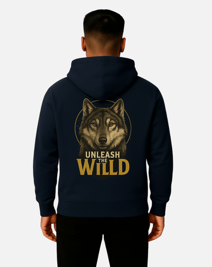 Printed Hoodie | Regular Fit | 300 GSM | Navy Blue | Unlease The Wild